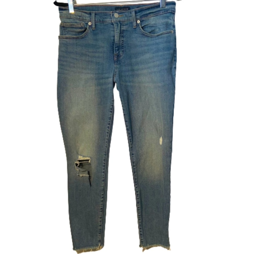 Lucky Brand Women's 12/31 Mid-Rise Super Skinny Ava  Distressed Blue Jeans